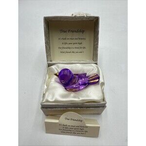 Vintage Purple Glass Bird Figurine with Gold 2"